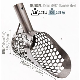 CooB Beach Sand Scoop Small Lightweight Metal Detector Tool Scout V1. Metal Detecting Hunting Tool, Hehaxedron 10mm Holes. Stainless Steel 1.5mm