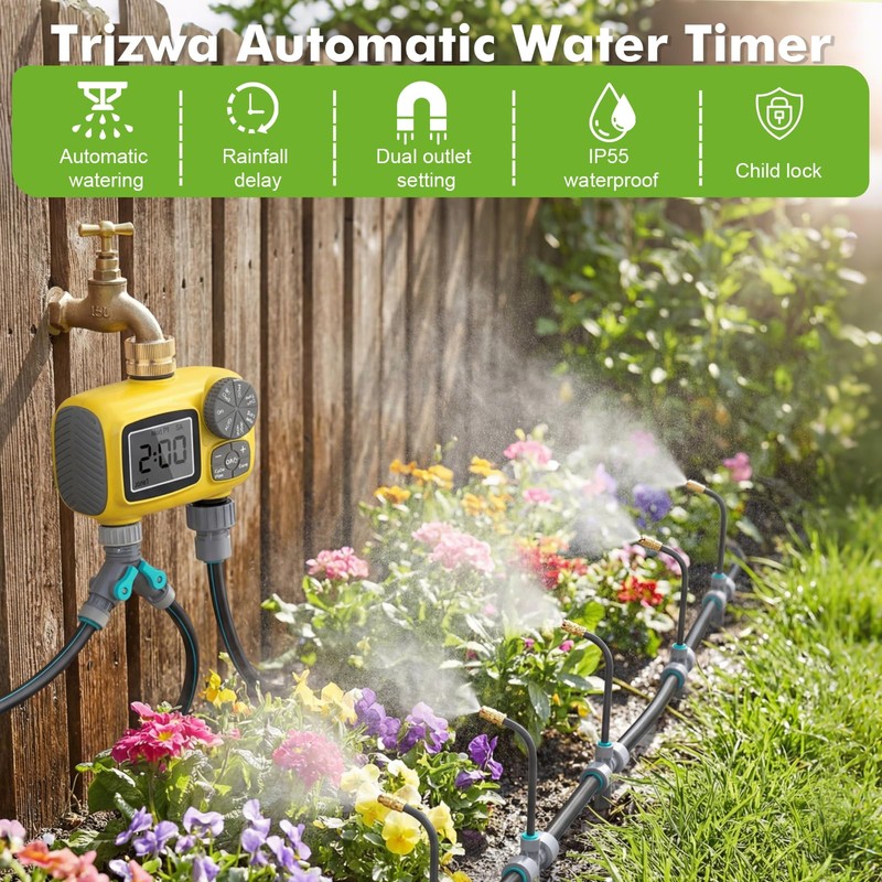 TRJZWA 172FT Drip Irrigation System Kit with 2 Zone Water