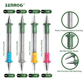 SENROG 4-Pieces Dual Head Spring Nail Punch Set,1/8"&3/16" Spring Loaded Center Punch，3/32"&1/8" Door Hinge Pin Removal Tool,1/32"&1/16", 3/32"&1/8"Hammerless Nail Punch Tool.
