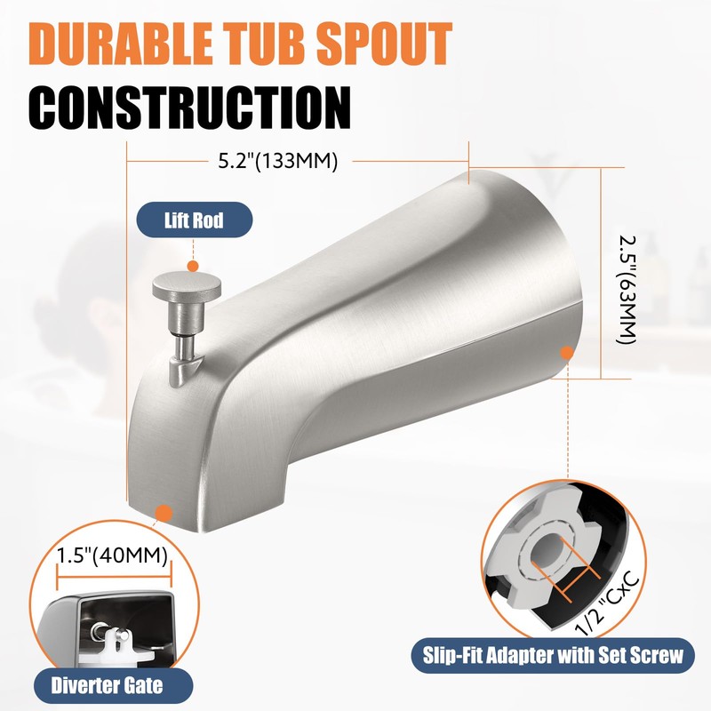 Tub Spout with Pull Down Diverter – Slip-Fit Bathtub Faucet