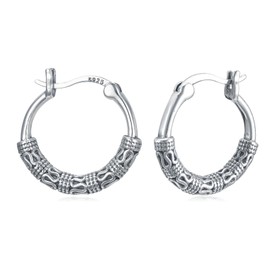 Earship Sterling Silver Boho Huggie Hoop Earrings for Women Hypoallergenic Oxidize Silver Small Bali Hoop Earrings for Men Mom Anniversary Mothers Day Gifts