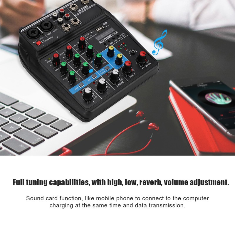 Mini USB Bluetooth Sound Card 4-channel Mixer for Household Stage