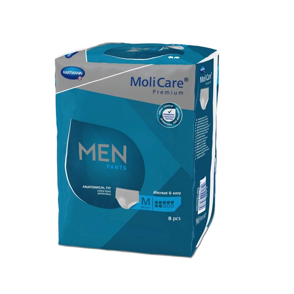 MoliCare Premium MEN PANTS, Discreet Use for Incontinence Especially for Men, 7 Drops, Size M, Pack of 1 x 8