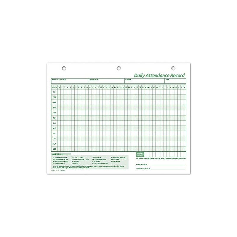 NextDayLabels - Employee Daily Attendance History Records, Letter Size Cards