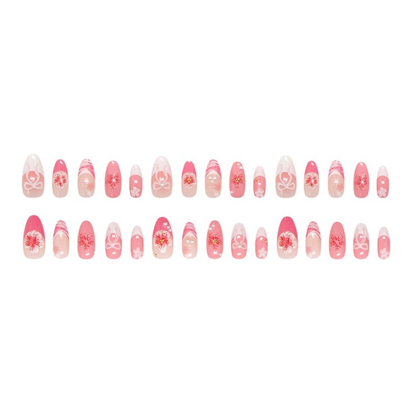 24 Pcs French Tip Press on Nails Short Almond Nail