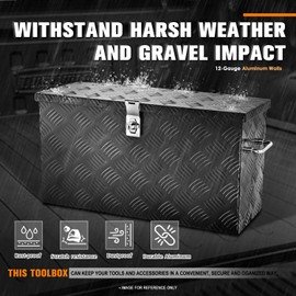 PM PERFORMOTOR Heavy Duty Diamond Plate Tool Box, Truck Storage Organizer Chest for Pick Up Truck Bed, RV Trailer with Fixed Side Handles and Keys, 27.2'' W x 9.4''D x 12.6" H, Powdercoated Black