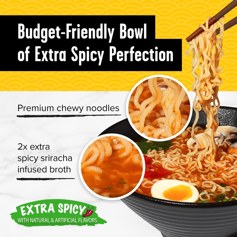 CHOI Sriracha Ramen Noodle Soup, Extra Spicy - Pouch, 4.23