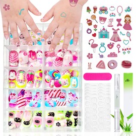 Nagel Tips Set - 120 Stück Nägel Zum Aufkleben für Kinder mit Nagelkleber, Full Cover Selbstklebende Künstliche Fingernägel Set Falsche Kunstnägel für Mädchen Kleinen Händen Damen (Bunt A, 120x)