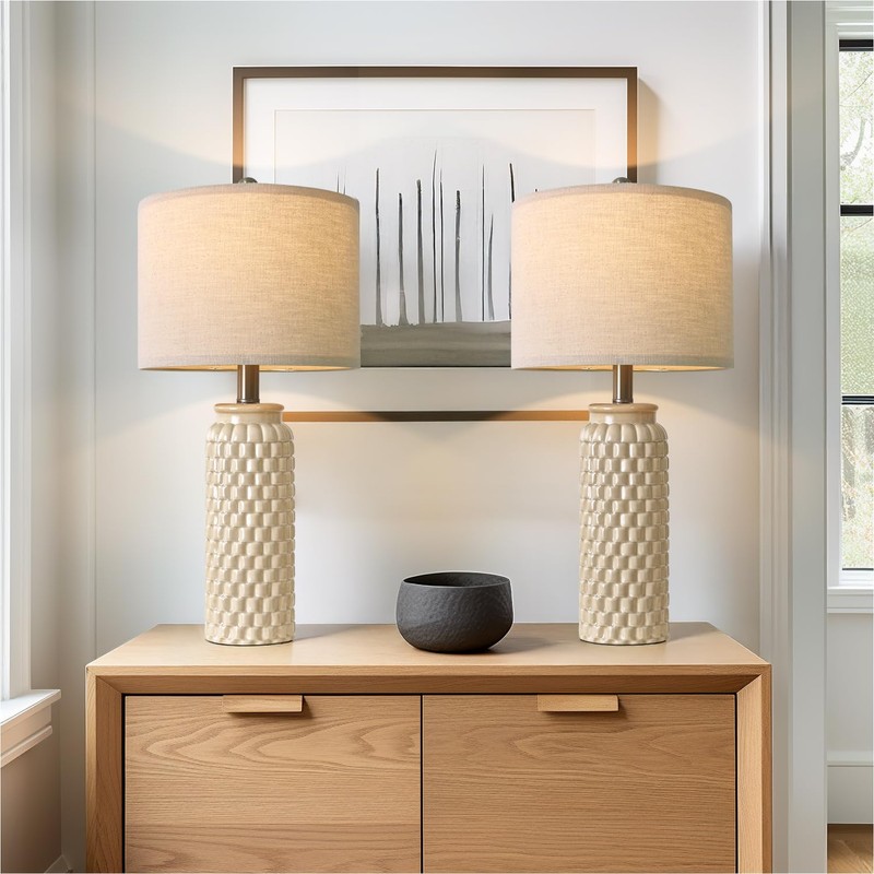 USumkky 24" Modern Ceramic Bedside Lamp Set of 2 for