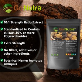 Go Nutra Chaga Mushroom Powder | Chaga Extract 30% Polysaccharides, Chaga Superfood, 8 oz. (226 Grams) Non - GMO & Vegan Friendly