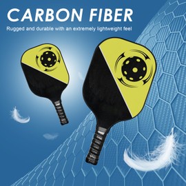 Pickle Ball Set Pickleball Paddles Set of 2 Carbon Fiber Pickleball Paddle Includes 4 Balls, 2 Ball Pickers, 1 Ball Bag Best Gifts for Junior and Professional Pickleball Equipment (Yellow)