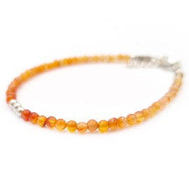 Orange Carnelian Round Roundel Beads Bracelet for women Sterling Silver Crystal Healing Gemstone Beaded Jewelry