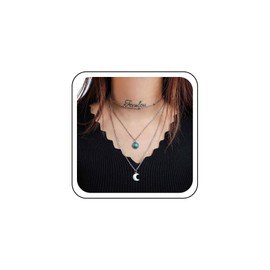 Wendalern Boho Layered Turquoise Necklace Turquoise Moon Pendant Necklace Moon Satellite Collar Necklaces Silver Turquoise Pearl Necklace Jewellery for Women and Girls