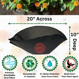 20 Inch Round Fabric Hanging Basket Liner Replacement - 20" Coconut Coco Liner Alternative for Hanging Planter Baskets EZ Swap Fabric Planter Liners for Flower Baskets. Enjoy 3+ Sesaons - U.S.A. Made