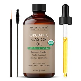 MAJESTIC PURE Majestic Pure Usda Aceite De Ricino Orgánico | Sin Hexano Y 100% Puro | Prensado En Frío | Estimular El Crecimiento Del Cabello, Pestañas, Cejas, Uñas | Hidratante Y Nutritivo