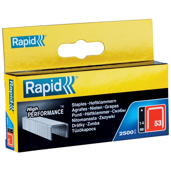 Rapid High-Performance Staples for Textiles, Finewire No. 53, Leg Length 10mm Staple Gun Staples, Galvanised Steel, 2500 Pieces, Boxed (11858825)