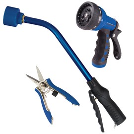 DRAMM 50035 Watering and Tool Set in Green Includes 16-Inch Touch 'N Flow Pro Rain Wand, 9-Pattern Revolver Spray Gun, and Compact Shear, Blue