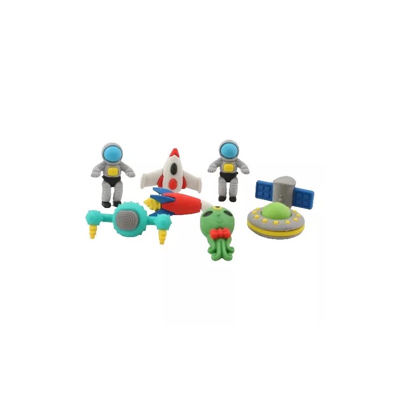 papelería laxia 4 Sets De Gomas Espaciales Astronauta Premium 4pz