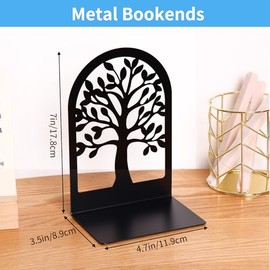 EOOUT Sujetalibros para estantes decorativos, 5 pares (10 unidades) de soportes para sujetalibros de árboles, tapones de metal negro para libros pesados, extremos de libros resistentes para oficina en