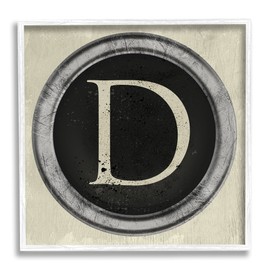 Stupell Industries Letter D Initial Vintage Typewriter Key Shape, Designed by Daphne Polselli White Framed Wall Art, 12 x 12, Beige