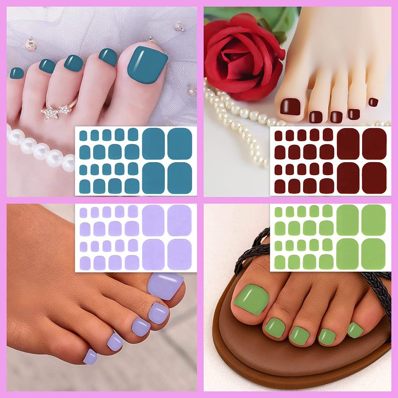 SILPECWEE 20 Sheets Toe Nail Polish Strips Glitter Solid Color