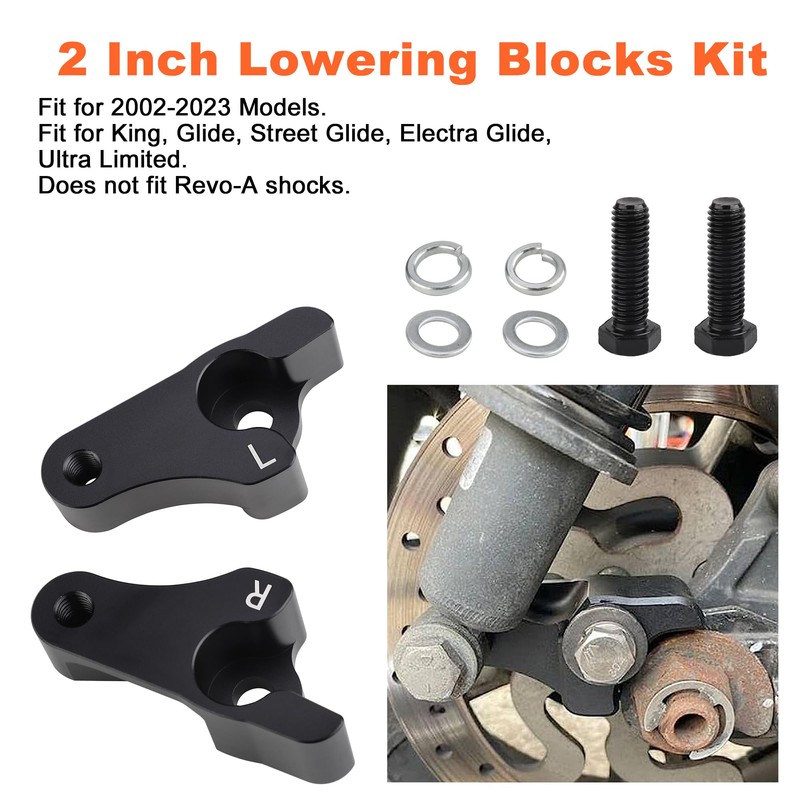 2 Inch Lowering Blocks Kit Fits 2002-2023 HarleyTouring Models/Road Glide/Street