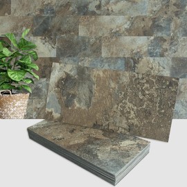 AULIGET 20-Piece Beige & Brown Slate Peel and Stick Backsplash Wall Tiles, 6" x 12" PVC Faux Stone Stick on Tiles Backsplash Kitchen