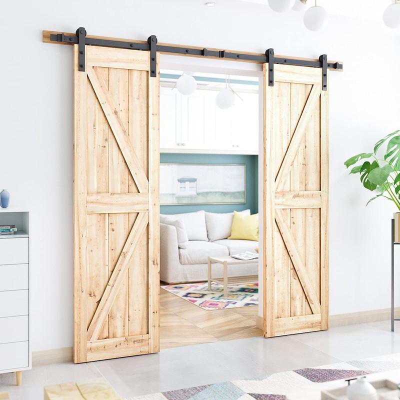 SMARTSTANDARD 9FT Heavy Duty Double Door Sliding Barn Door Hardware