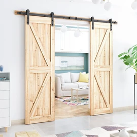 SMARTSTANDARD 9FT Heavy Duty Double Door Sliding Barn Door Hardware Kit,Smoothly and Quietly-Easy to Install-Includes Step-by-Step Installation Instruction Fit 27" Wide Door Panel