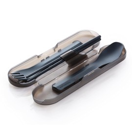 humangear GoBites QUATTRO Gray (Cutlery Set with Spoon, Fork, Chopsticks, and Toothpicks in a Case)