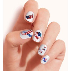 4th of July (Ver.8) I Love USA, Stars, Skull, Ribbons, American Flag Clear Vinyl Cut, Peel and Stick Nail Art Decals/Stickers by DimOxy Designs.