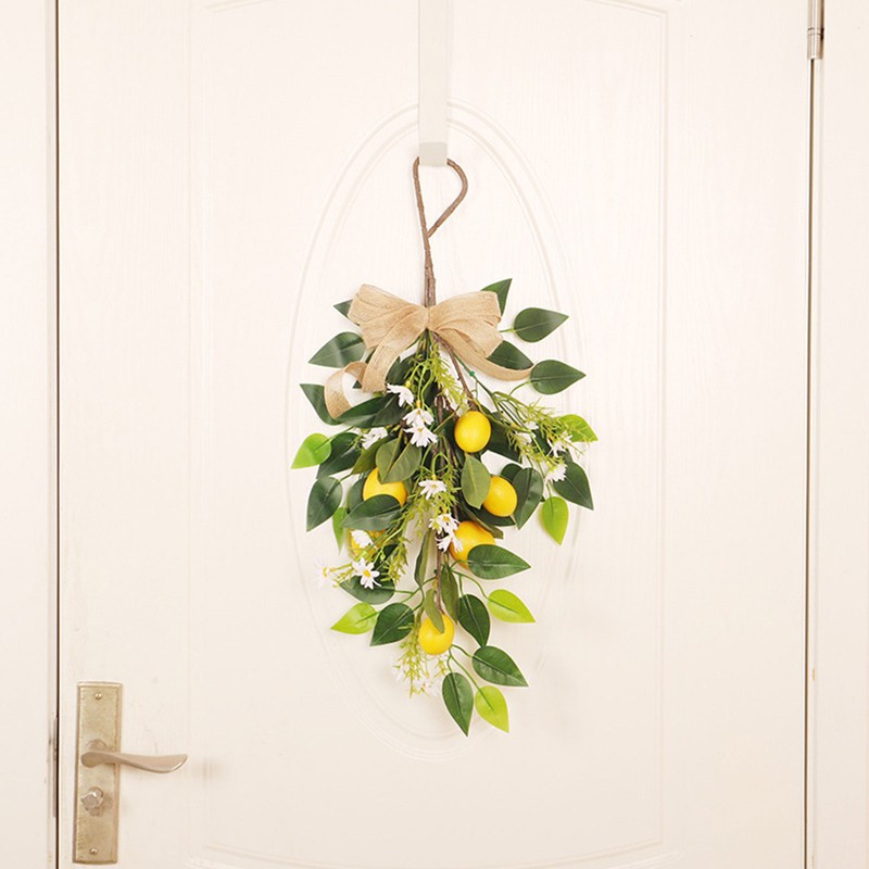 Artificial Lemon Teardrop Wreath Wall Hanging Teardrop Lemon Fruit Wreath