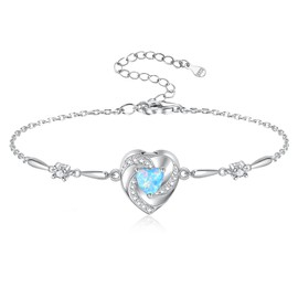 Opal Heart Ashes Urn Bracelet for Women 925 Sterling Silver Cremation Jewelry Memorial Gifts (Blue)
