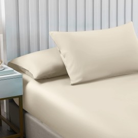 Moonlight Bedding King Size Brushed Polyester Fitted Sheet, 152 x 200 Cm, Cream, Deep Pockets, Hypoallergenic, Easy Care