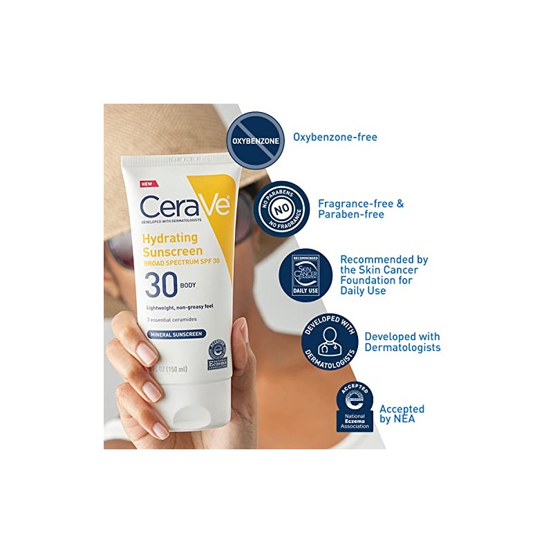 CeraVe 100% Mineral Sunscreen SPF 30 | Body Sunscreen with