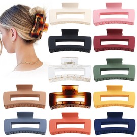 Sisiaipu 4.1 Inch Large Hair Claw Clips 12 Pcs Big Hair Clips for Thick Hair Rectangular Claw Clips Matte Square Hair Clips Nonslip Acrylic Banana Jaw Clips Hair Accessories for women and Girls