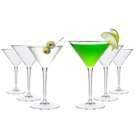 WUITOKI Plastic Martini Glasses 6 Pack 25cl Reusable Dishwasher Safe Unbreakable BPA Free Use Events Party Picnic Camping