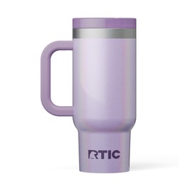 RTIC Little Road Trip Tumbler 16oz for Kids with Straw Lid and Handle, Insulated Stainless Steel Travel Water Mug Cup, Ceramic Lined, Leak-Proof, Lavender Glitter