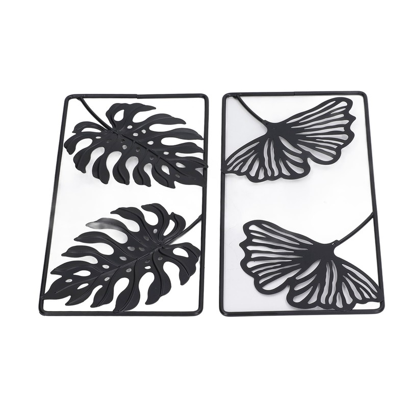 2pcs Leaf Statue Black Style Embossed Design Metal Material Decorative