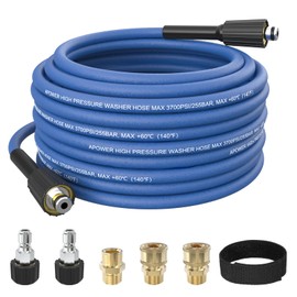 APOWER Super Flexible Pressure Washer Hose 50FT – 3700 PSI Kink Resistant Extension Hose, Heat Resistant (140℉) with M22 & 1/4" and M22 & 3/8" Quick Connect Adapters, for Professional and Home Use