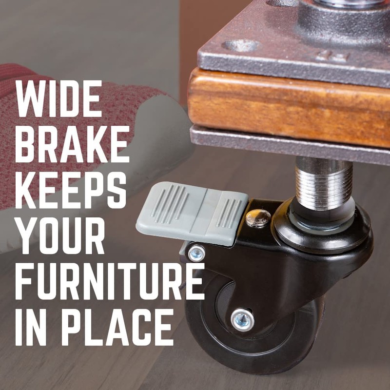 PIPE DECOR Swivel Caster Wheels for 1” Pipe (4-Pack), Casters