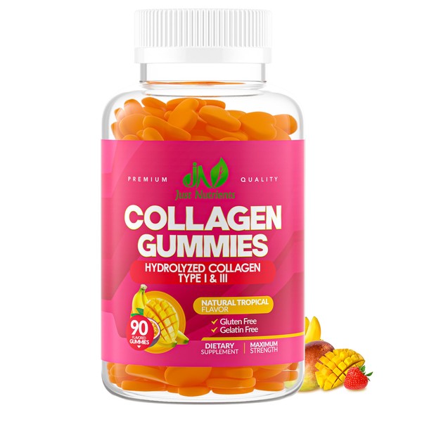 Collagen Gummies for Women & Men (90 Count) - Hydrolyzed Collagen Type I & III for Hair, Skin, Nails & Joints - Gluten-Free, Non-GMO - 90 Gummies