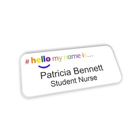 Rainbow Text Logo Hello My Name is Name Badge 76 x 32 mm Doctor Student Doctor GP Healthcare Assistant Nurse Practitioner Clinical Medical