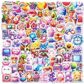 Mistree 100 Pixel Stickers for Sticking, Children, Waterproof Japanese Cartoon Stickers, 5 cm