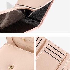 TAIINE Small Cute Wallet for Girl Women Flower Tri-Fold Slim Wallets Cash Pocket PU Leather Card Holder Coin Purse with ID Window (PINK)