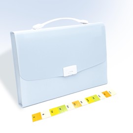 13 Pockets Expanding File Folder with Handle, Expandable Cute Blue Document Organizer, Portable Accordion File Organizer, A4 / Letter Size, Light Blue