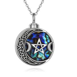 YAFEINI Triple Moon Goddess Urn Necklaces for Ashes Sterling Silver Abalone Shell Irish Celtic Knot Moon Cremation Jewellery for Ashes Memory Pendant Necklace for Women Men