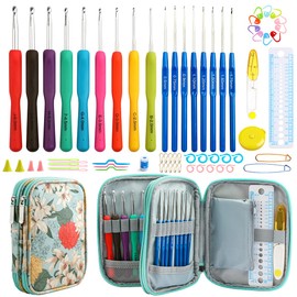 New Set of 47 Ergonomic Crochet Hooks Set w Rubbery Handles Hook 0.6-6MM, Comfort Grip for Arthritic Hands (Green Lily)