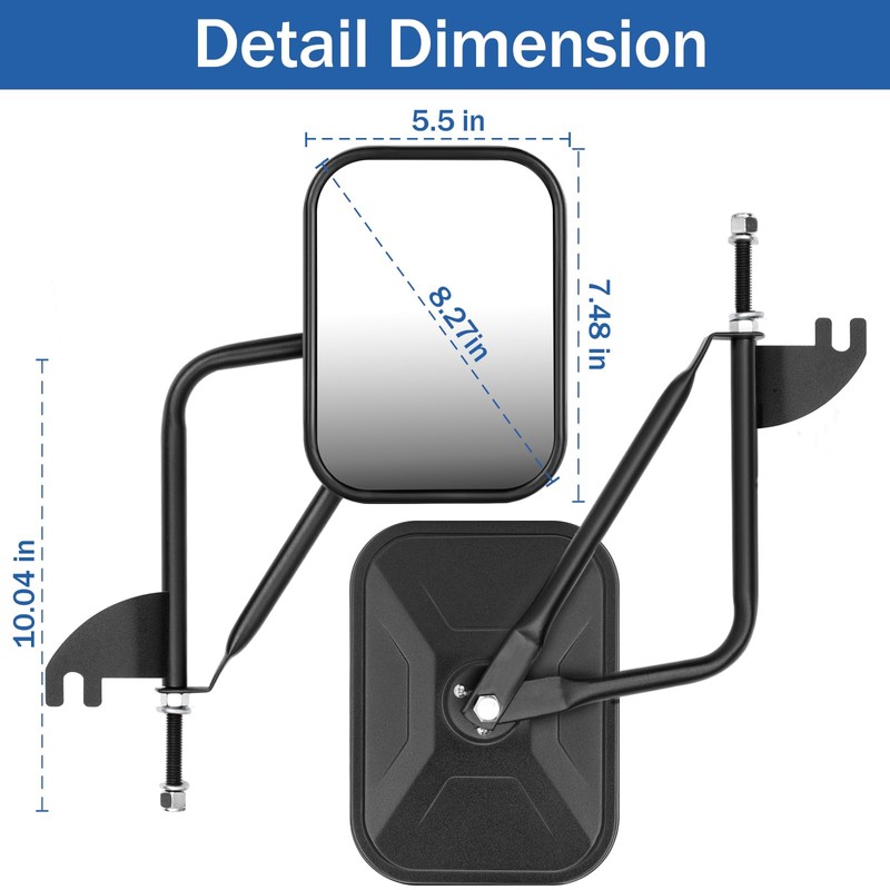 CALBEAU Mirrors Doors Off, Wider View Side Mirrors with Blind