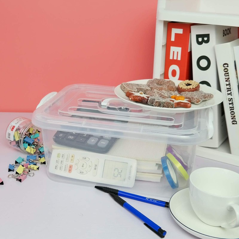 Asking Plastic Latching Storage Box with Handle, Lidded Clear Bin,